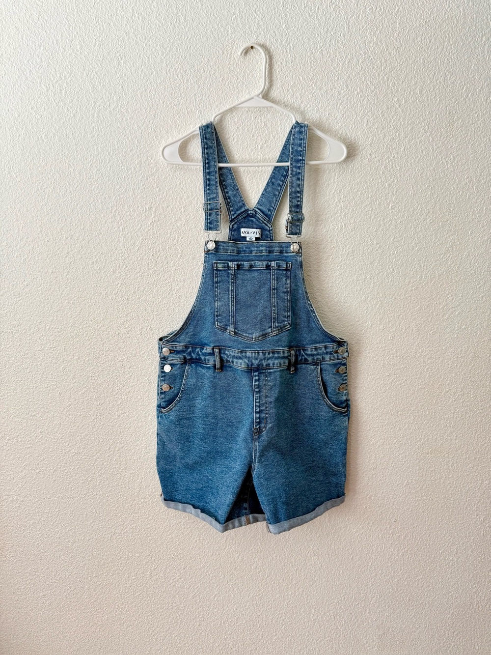 Ava & Viv Women's Plus Size 16 Medium Wash Denim Shortalls Bib Overalls Cuffed